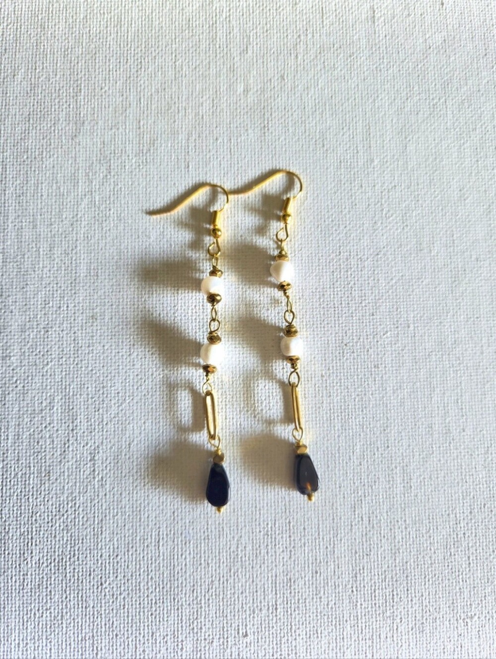 Opal Onyx Paperclip Earring